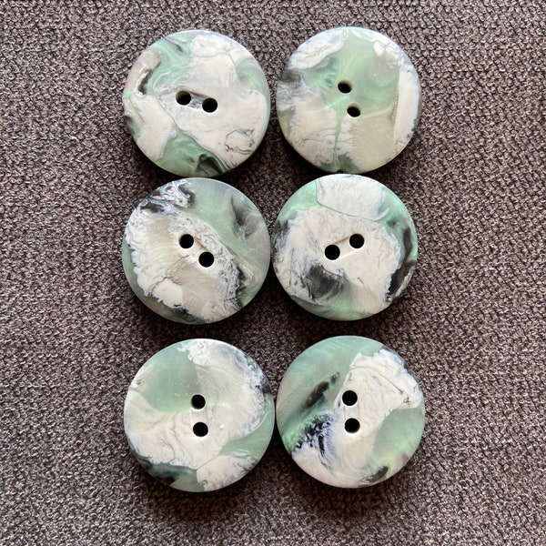 6 x Multi Coloured Marble Buttons. 22mm.