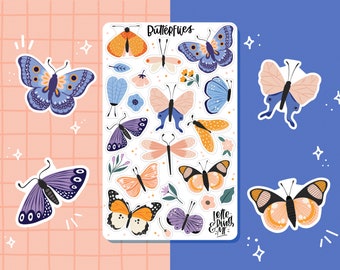 Autocollants de planificateur - Illustration de papillons fantaisistes, parfaits pour le décor du journal et du Bullet Journal, accessoire d’agenda créatif