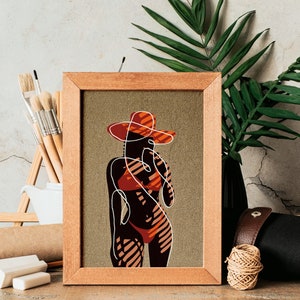 Modern Fine Art Print | Feminine black woman art | One Line drawing