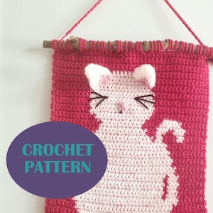 Crochet Wall Hanging Tapestry Pattern Cat with ears