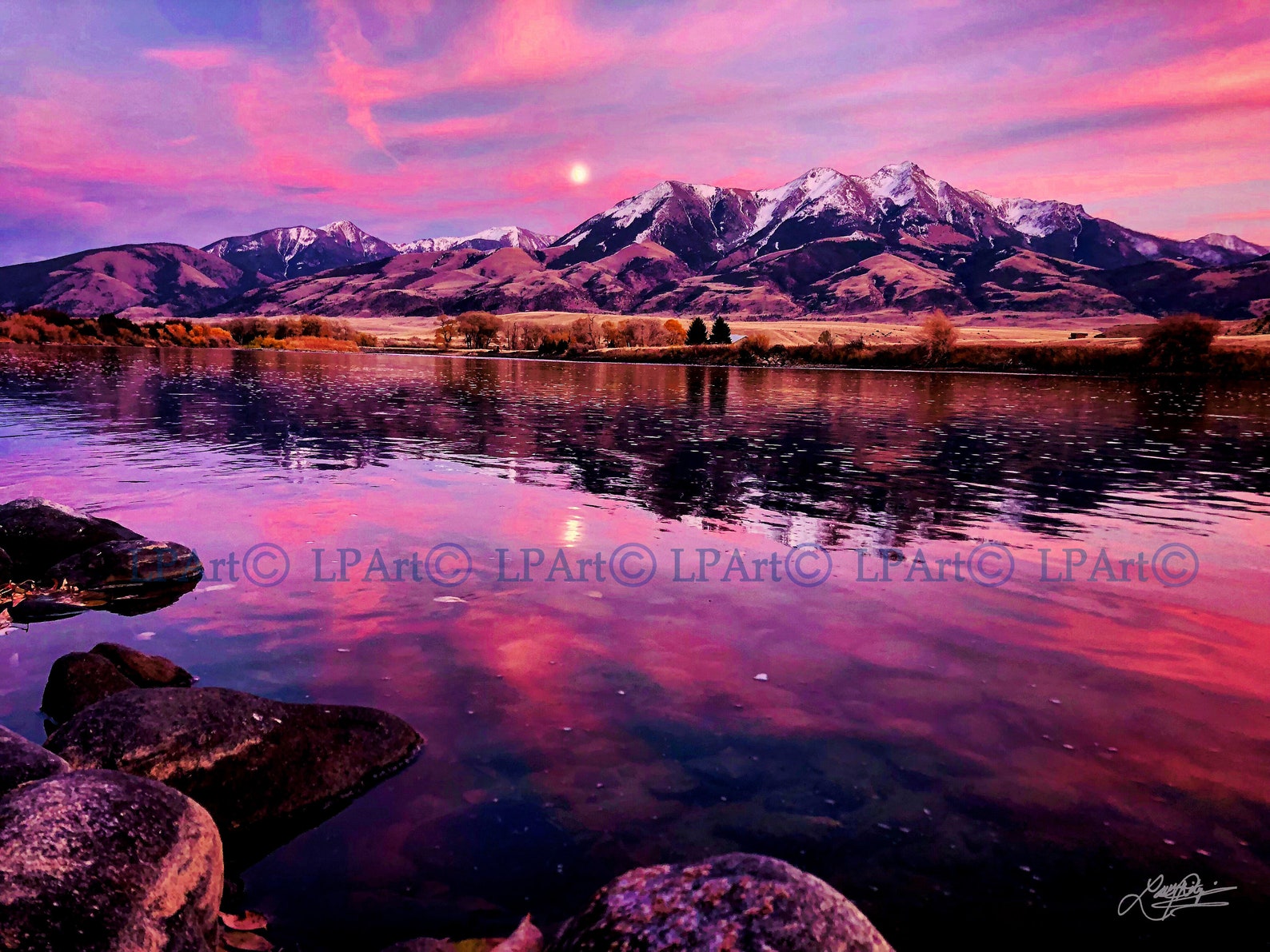 Montana Moon, Mountain Sunset Photography, Color, Nature, Wall Art