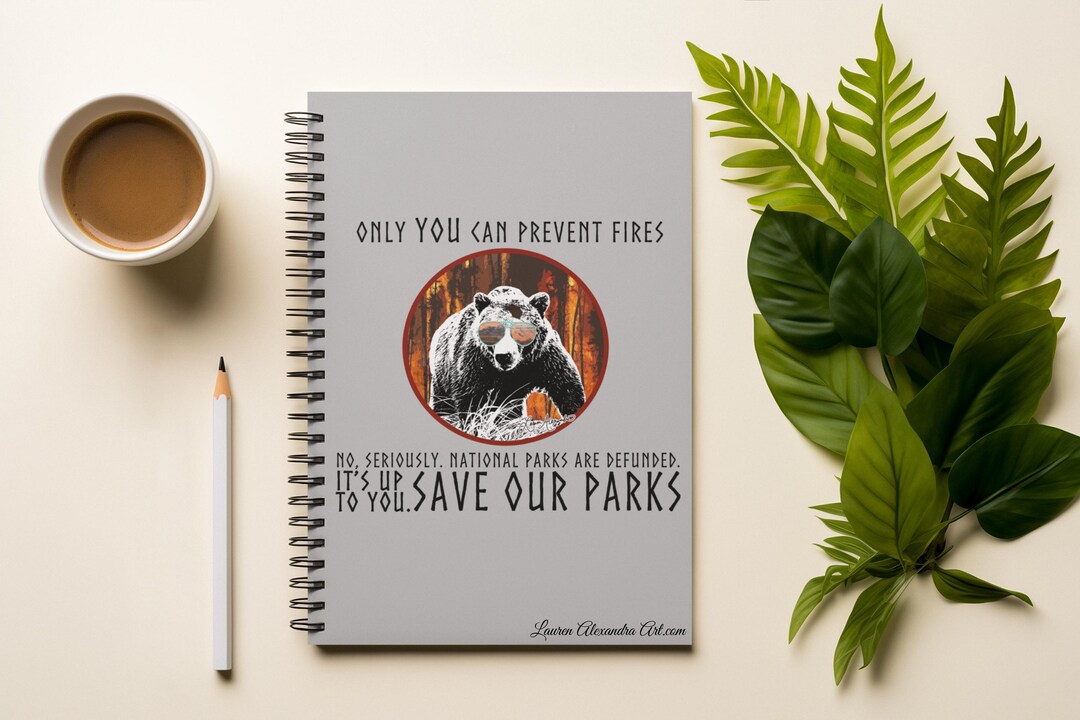 Save National Parks Spiral Notebook: Bear Art, Hiking Journal ...