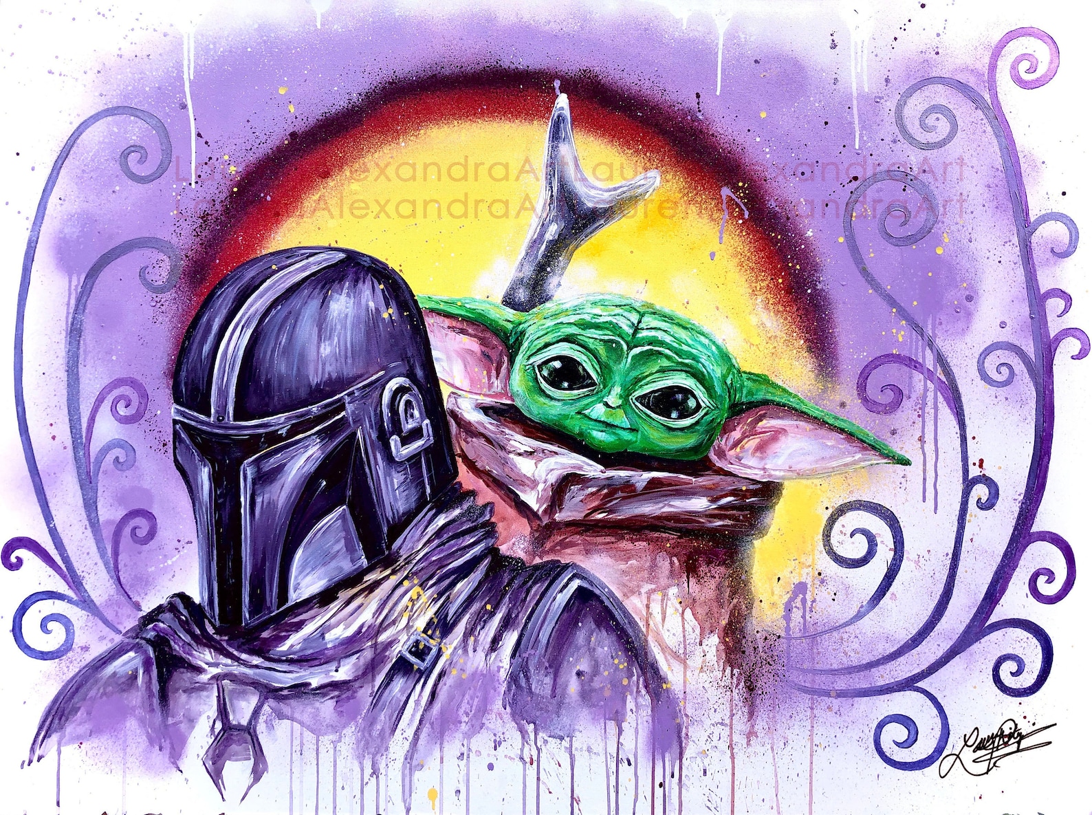 Baby Yoda Mandalorian Painting, Wall Art Wall Decor, Star Wars, the ...