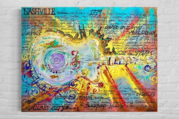 Nashville Guitar Skyline Art: Abstract Music Painting on