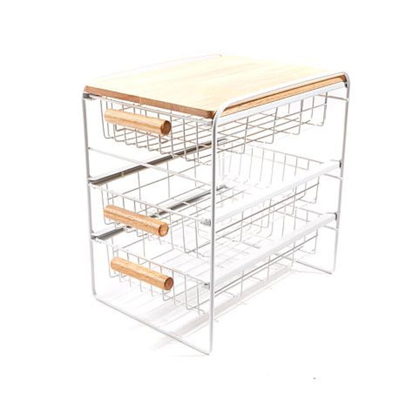 3 Drawer Countertop Organizer With Wooden Shelf Kitchen Etsy