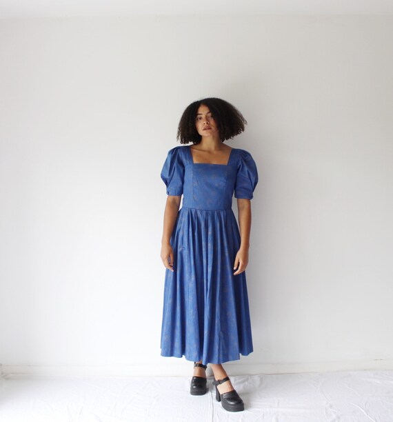 Vintage 80s blue puff sleeve Laura Ashley dress