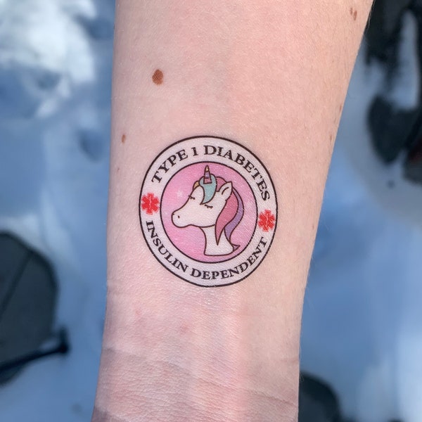 Type 1 Diabetes- Insulin Dependent Medical Alert Temporary Tattoo- Unicorn