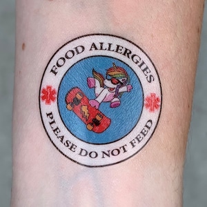 Food Allergies- Please Do Not Feed- Medical Alert Temporary Tattoo- Kids Medical ID, Fun Emergency ID