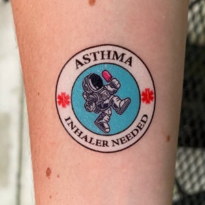 Asthma- Inhaler Needed- Medical Alert Temporary Tattoo- Astronaut