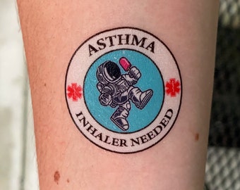 Asthma- Inhaler Needed- Medical Alert Temporary Tattoo- Astronaut