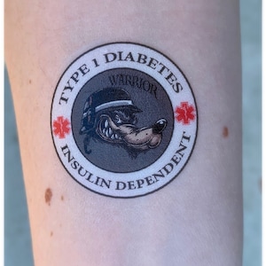 Type 1 Diabetes- Insulin Dependent- Medical Alert Temporary Tattoo- Wolf