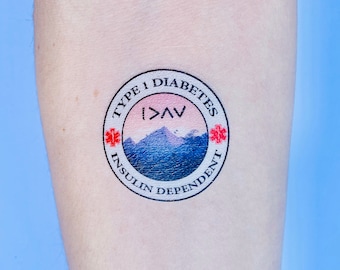 Type 1 Diabetes Medical Alert Temporary Tattoo: Mountain Design