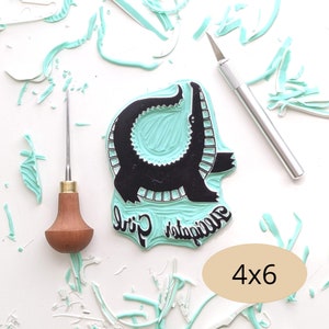 Hand-Carved Custom Logo Rubber Stamp: Small Business Stamp