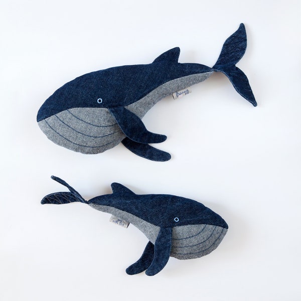 Denim Whale stuff animal Fabric Soft Whale plushie Ocean lovers Baby room decor Whale Baby Toddler Boy Girl gift Organic Denim Jeans toy