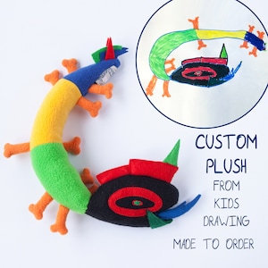 Children's Drawing to Plush Custom Doll Stuffed Animal from Photo or сhild picture Personalized Toy commission Toddler Kid Gift  from art