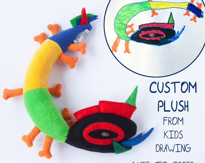 Children's Drawing to Plush Custom Doll Stuffed Animal from Photo or сhild picture Personalized Toy commission Toddler Kid Gift  from art