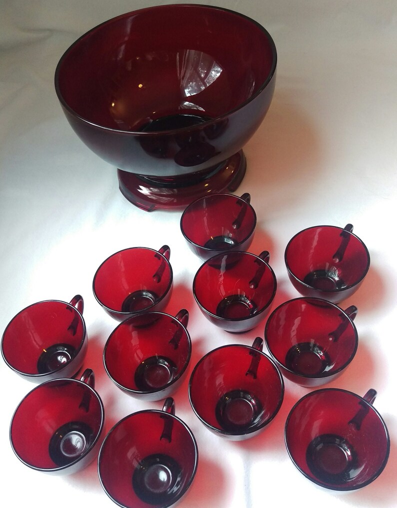 Anchor Hocking Fire King Royal Ruby Red Punch Bowl set with Etsy