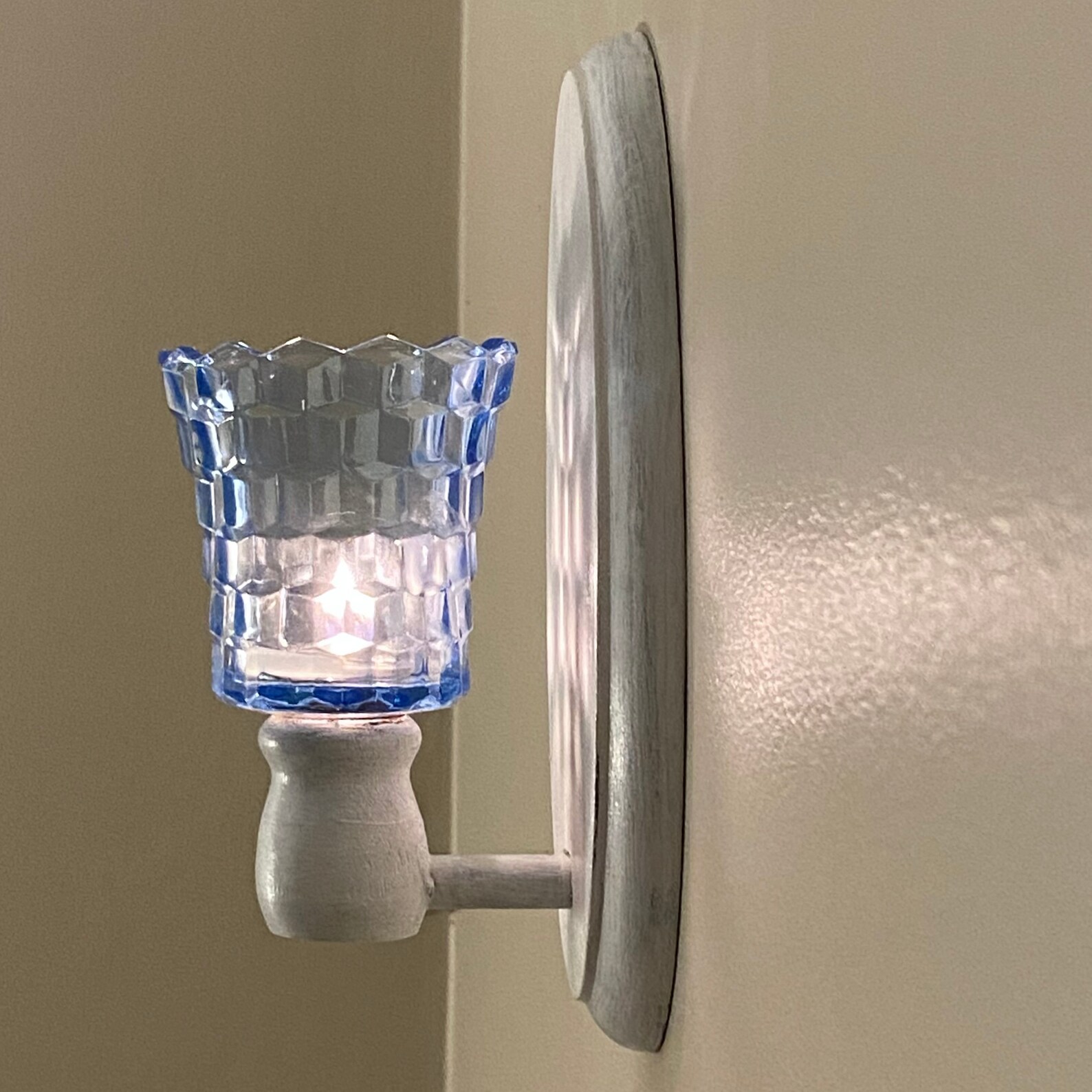 Vintage light blue glass peg votive candle holder cubist Etsy