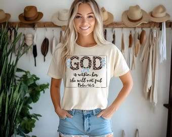DIEU est en elle, elle n'échouera pas | Jésus | Bible | Verset biblique | Bible Jésus | Religieux | Psaume 46:5