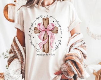Proverbs 31:25 She is Clothed With Strength and Beauty | Bible, Faith, Verse, Custom Tees, Faith Tees