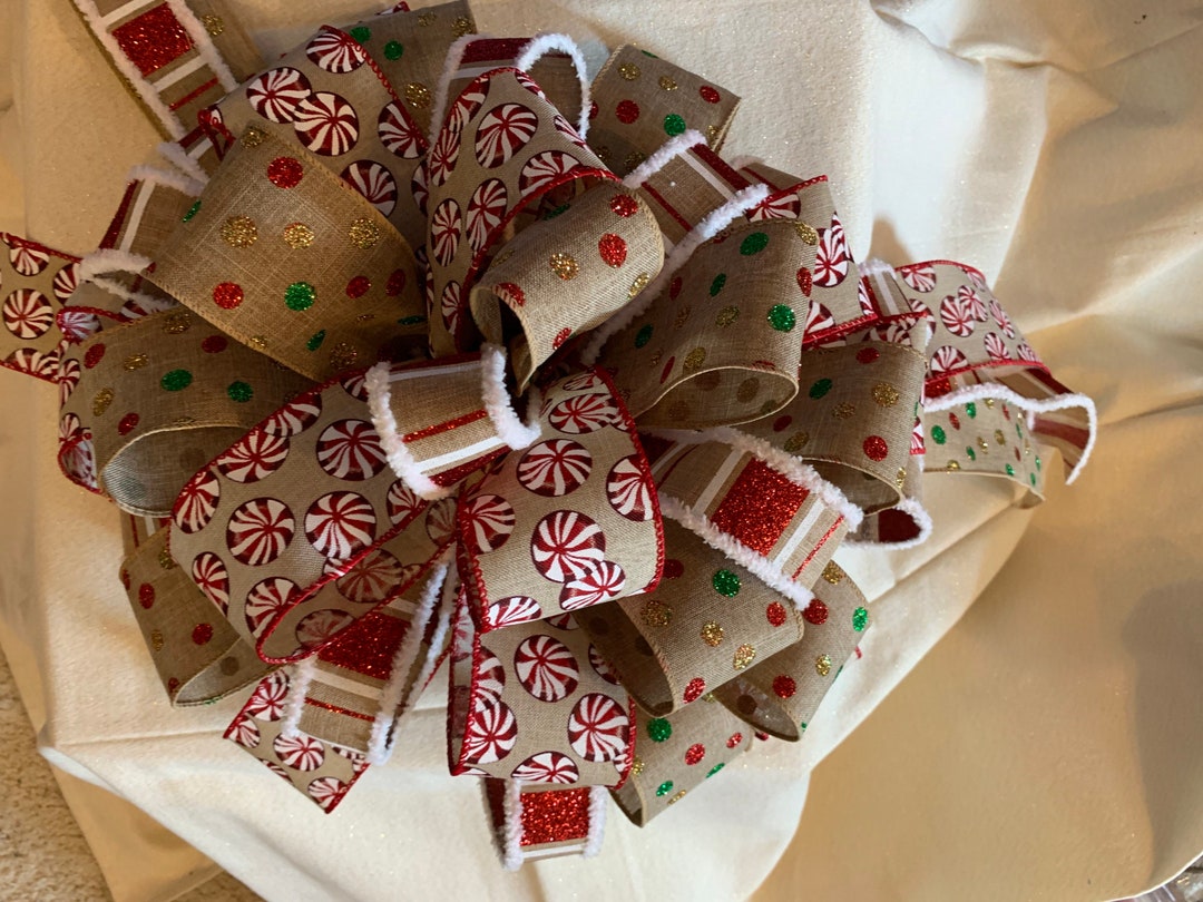 Farmhouse Peppermint Candy Tree Topper Bow. Matching Long and Etsy