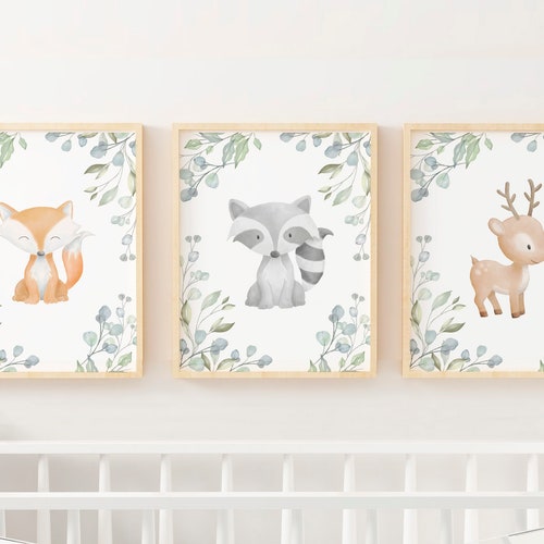 Forest Animal Nursery Prints Set of 8 Woodland Animals Nursery Etsy