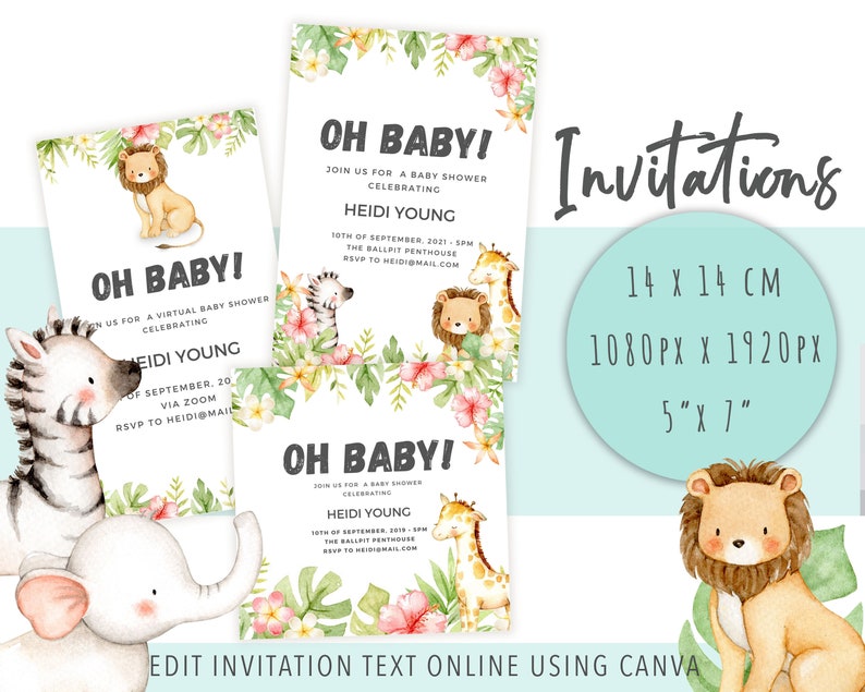 Virtual Baby Shower Game. Zoom Background and Invitation Templates