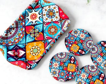 Tray Set with 4 Coasters | Turkish Design Tray | Ottoman / Mediterranean Pattern Tray Set| Housewarming Gift | Mother’s Day Birthday Wedding