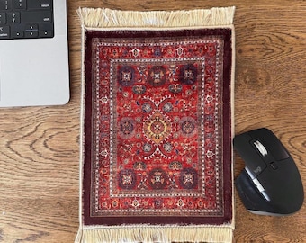 Tappetino per mouse in stile mini tappeto turco / Tappeto Kilim / Decorazione da scrivania boho / Accessorio da scrivania con nappe / Arredamento ufficio ispirato all'Anatolia