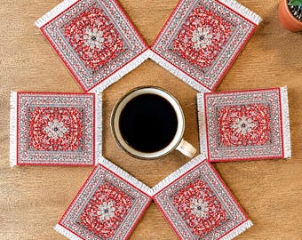 Posavasos Kilim turcos / Juego de 6 posavasos / Posavasos de alfombra turca mediterránea / Regalo de inauguración de casa / Decoración del hogar