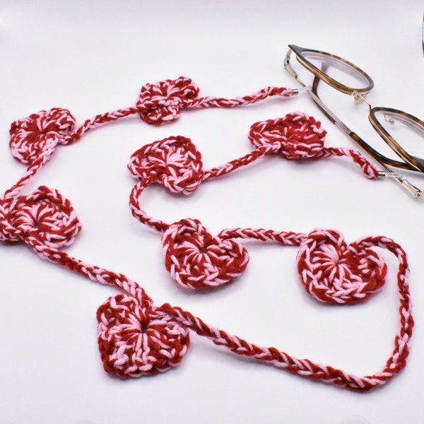 Heart Shaped Crochet Chain - Crochet Glasses Strap - Red Heart Glasses Cord - Handmade Gift - Glass Chain Crochet