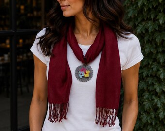 Turkish Style Foulard - Scarf with handmade needle lace - Unique Gift - Ethnic Scarf -Boho Necklace