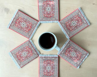 Turkish Kilim Coasters | Set of 6 Coasters | Turkish Rug Coasters Mediterranean | Housewarming Gift | Home Decor
