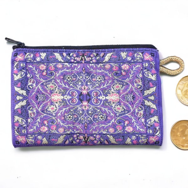 Authentic Kilim Fabric Purse | Ottoman Red Tulips Design | Turkish Rug Design Wallet | Zipper Clutch | Pouch | Coin Purse Small Storage