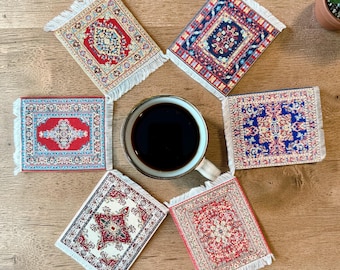 Turkish Kilim Coasters Set of 6 | Mini Rug Coasters | Persian Carpet Coaster Set | Boho Table Decor | Unique Coffee Table Gift