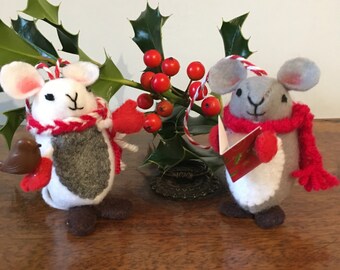 Vintage Mice Christmas Ornaments Red Mouse Top Hat Wooden Etsy