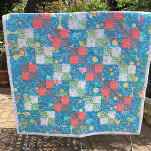 Handmade Patchwork Baby Quilt: Pastel Toy Animals Crib Blanket