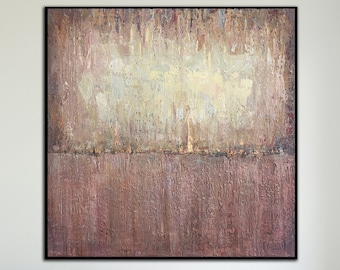 Large Pink Abstract Oil Painting on Canvas: Modern Minimalist Wall Art