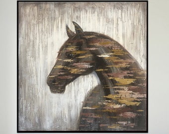 Abstrakte Brown & Beige Pferdemalerei Großes abstraktes Tier Gemälde Animalistische Kunst Auf Leinwand Acrylbild Kundenspezifisches Gemälde Moderne Kunst