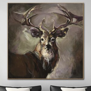 Textured Stag Painting on Canvas: Rustic Brown Animal Wall Art