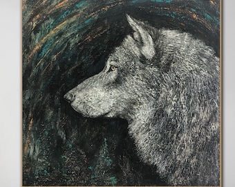 Wolf Portrait Painting – Dark Forest Animal Wall Art