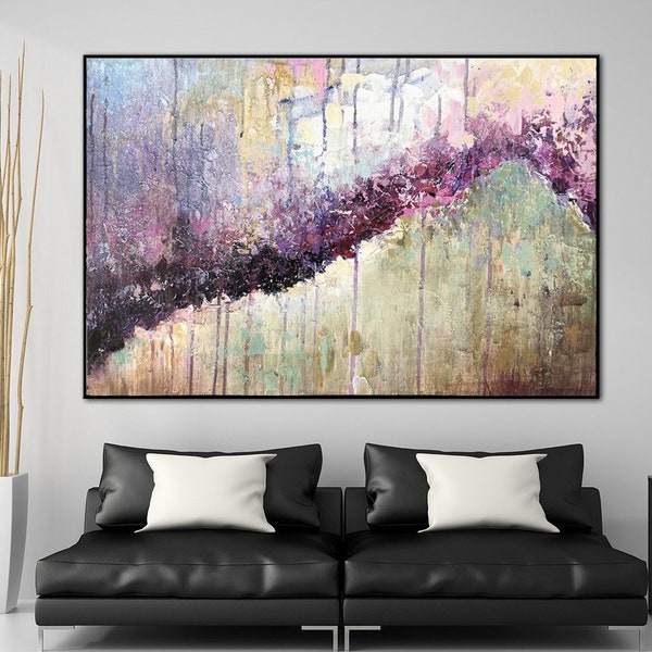 Purple Painting Mountain Art Large Abstract Painting On Canvas Acrylic Painting Wall Art for Living Room Decor Abstract Art Gift for Wedding