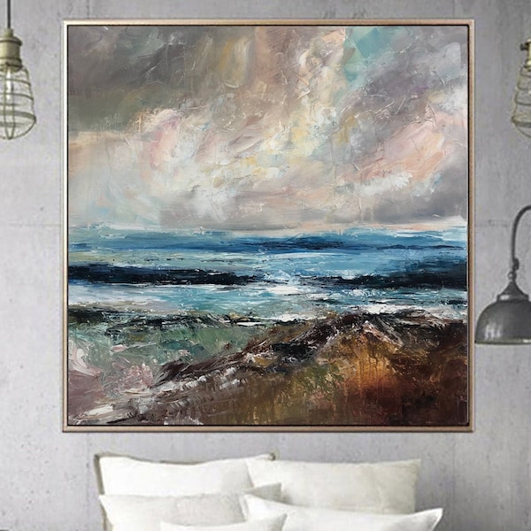 Abstract Sea painting on Canvas Seascape Beach Landscape Nature Original Unique painting Contemporary Art Creative Modern Art for Bathroom