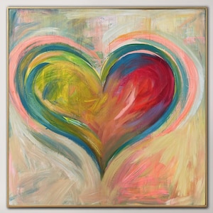 Colorful Heart Painting on Canvas: Modern Abstract Expressionist Art