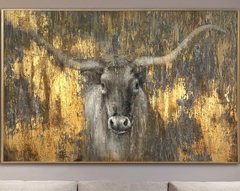 Animal Painting bull painting bull decor art Original oil painting heavy texture Wall Pictures Home Decor framed painting animal painting
