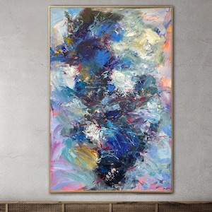 Large Blue Abstract Painting: Textured Modern Canvas Art