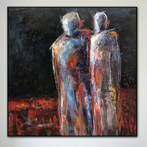 Abstract Couple Painting: Textured Acrylic Figurative Art