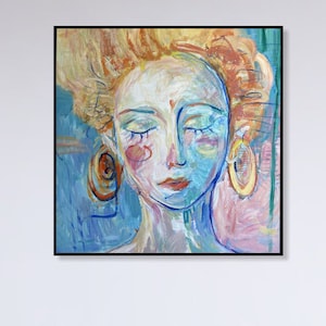 Abstract Woman Portrait Painting: Colorful Expressionist Art on Canvas