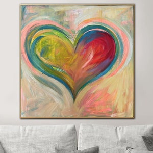 40x40" Abstract Heart Paintings On Canvas Colorful Romantic Painting Textured Hand Painted Art