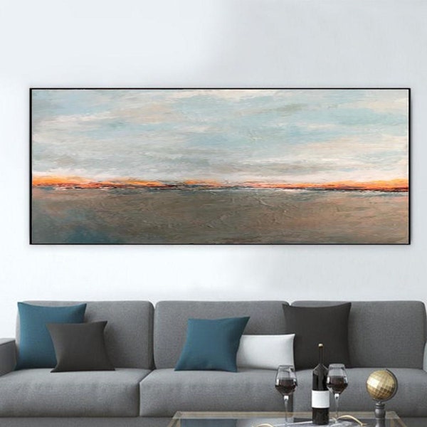 Lever du soleil, peinture paysage, art mural abstrait, grande oeuvre d'art originale, peinture bronze, toile d'art originale, oeuvre d'art abstrait pour salle à manger